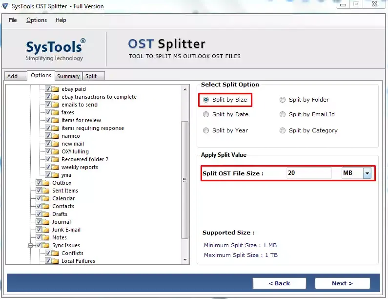 different splits option