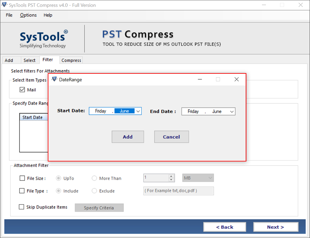 view overall status of compress pst file