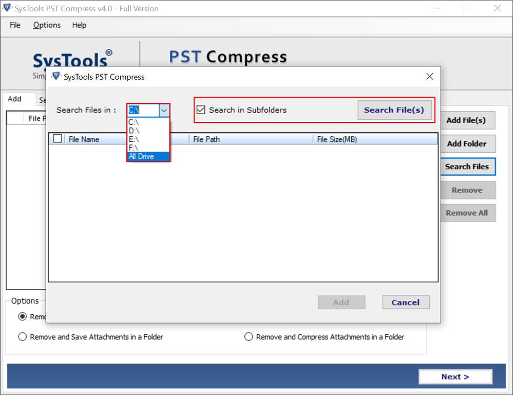 choose option to join, merge PST file 